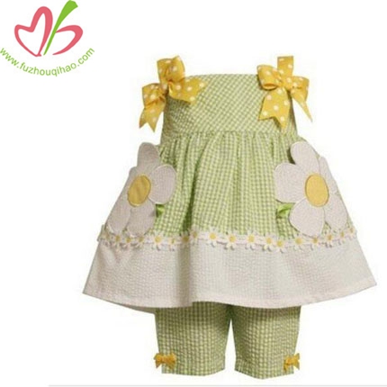 Girls Seersucker Flower Cute 2pcs Outfit