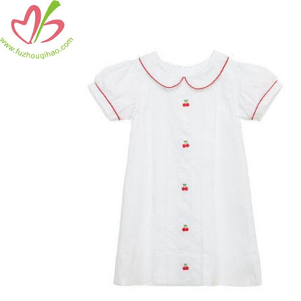 Girl‘s White Color Embroidered Cherry Dress