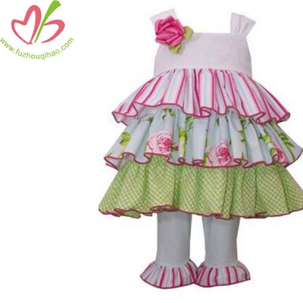 Girls 2 Pc Set Tiered Floral Print Top Ruffled Pants