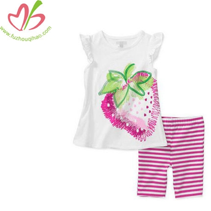 Girls Summer Printing Flower Top + Capri Pants Set