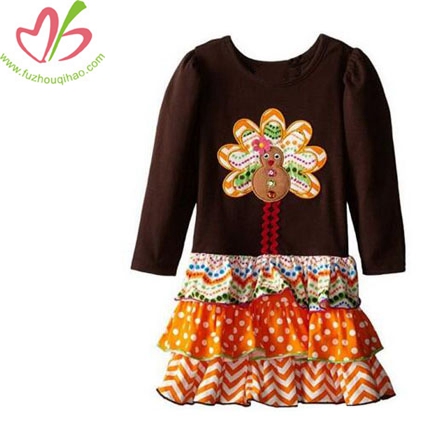 Girls Brown Turkey Thanksgiving Fall Dress