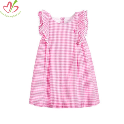 Pink Gingham One Pc Dress with Lining for Children