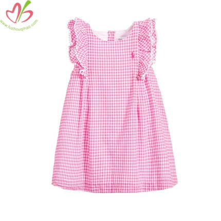 Pink Gingham One Pc Dress with Lining for Children