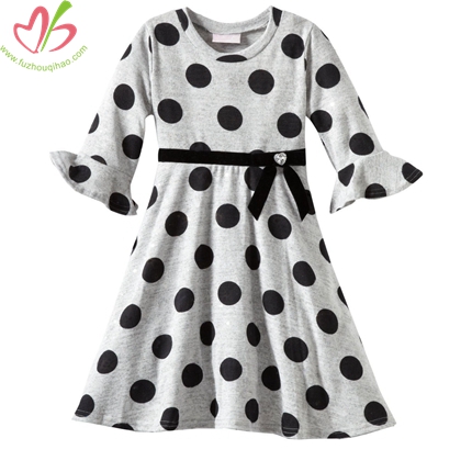 Black Polkadot 3/4 Sleeve Children Dress