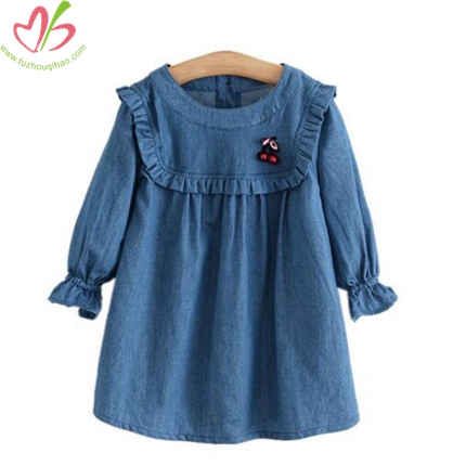 Puff Sleeves Demin Dress for Children