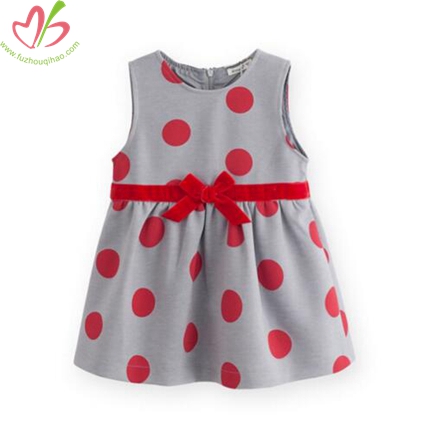 Sleeveless Polkadot Woven Dress with Lining for Baby