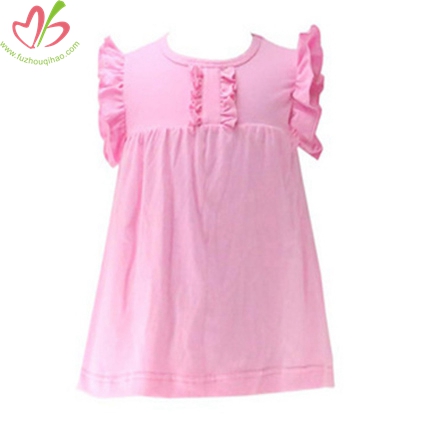 Solid Color Flutter Sleeves Kids Tunic