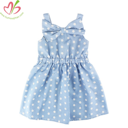 Polkadot Printed Bow Blue Children Girl's Dress