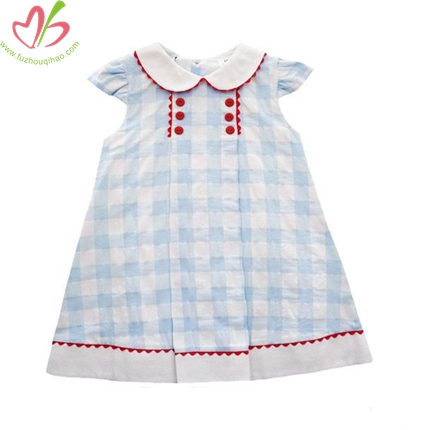 Seersucker Kids Dress with Zig Zag